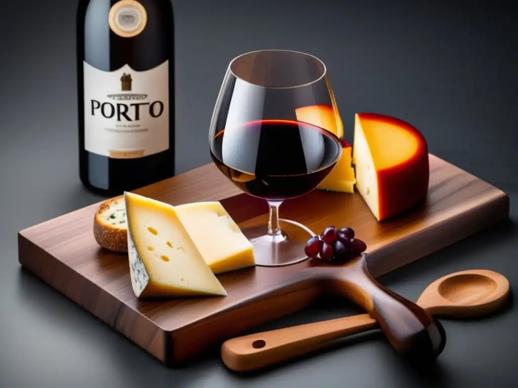 Maridaje vino queso clásico - Minimalismo elegante con Oporto y Stilton