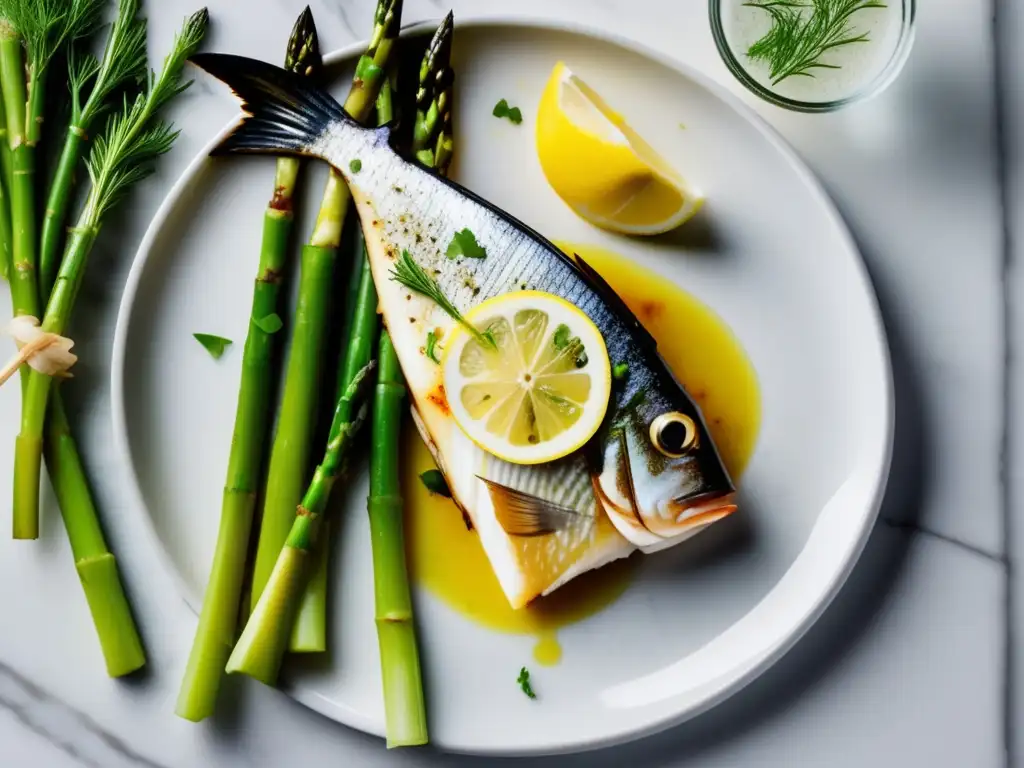 Maridaje vinos blancos pescados reinventado - Plato de sea bass a la parrilla con espárragos verdes y vino blanco