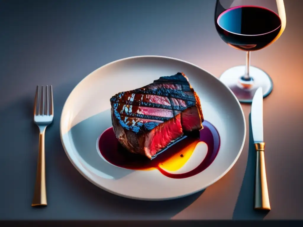 Maridaje perfecto: vino y carne Maridaje vinos y carnes: clases especializadas - Imagen de cristal de vino y plato de carne perfectamente cocinada