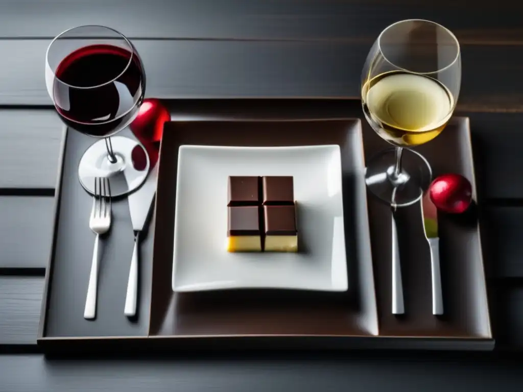 Maridaje vinos y chocolate en elegante composición