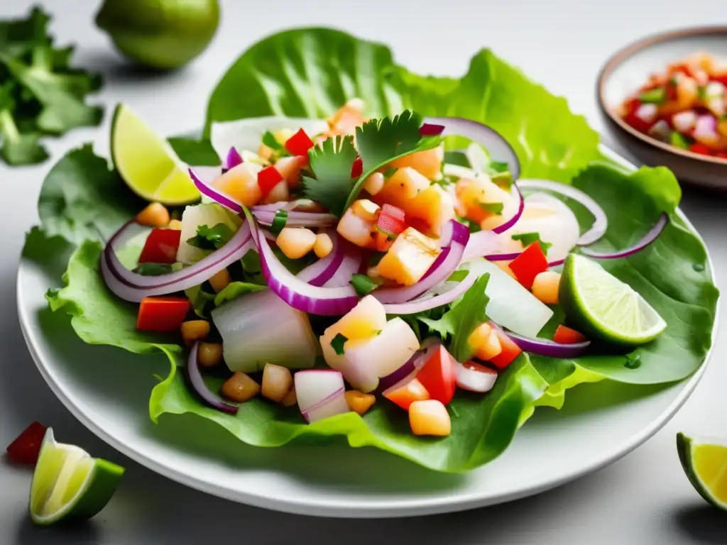 Maridaje de vinos con cocina peruana - Ceviche fresco y vibrante con pescado marinado, limón y cebolla roja -