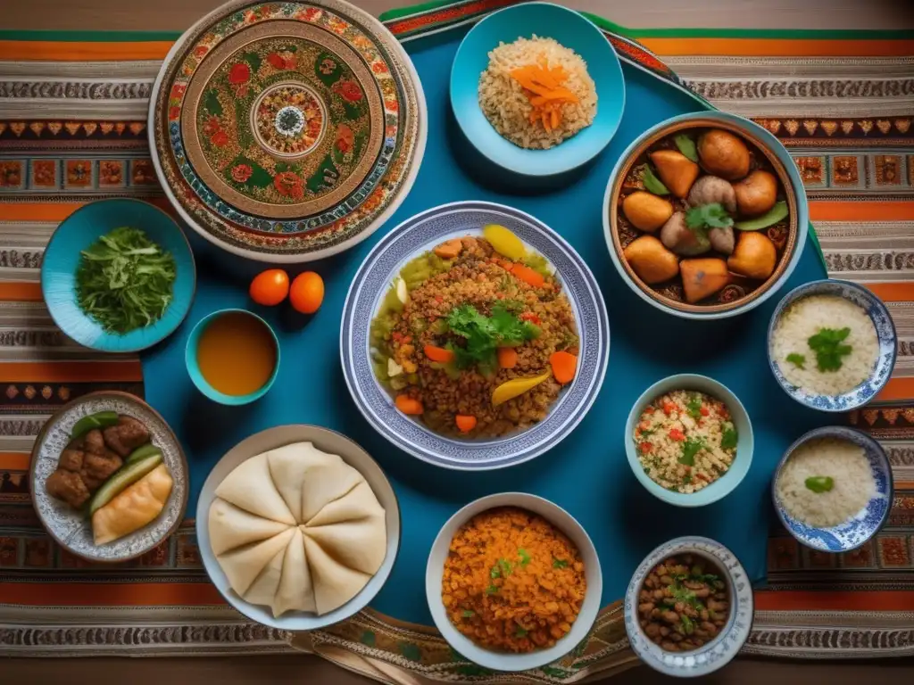 Delicias tradicionales de Uzbekistán Maridaje vinos cocina Uzbekistana: platos tradicionales y vibrantes de Uzbekistán, como Plov, Manti, Lagman y Shashlik