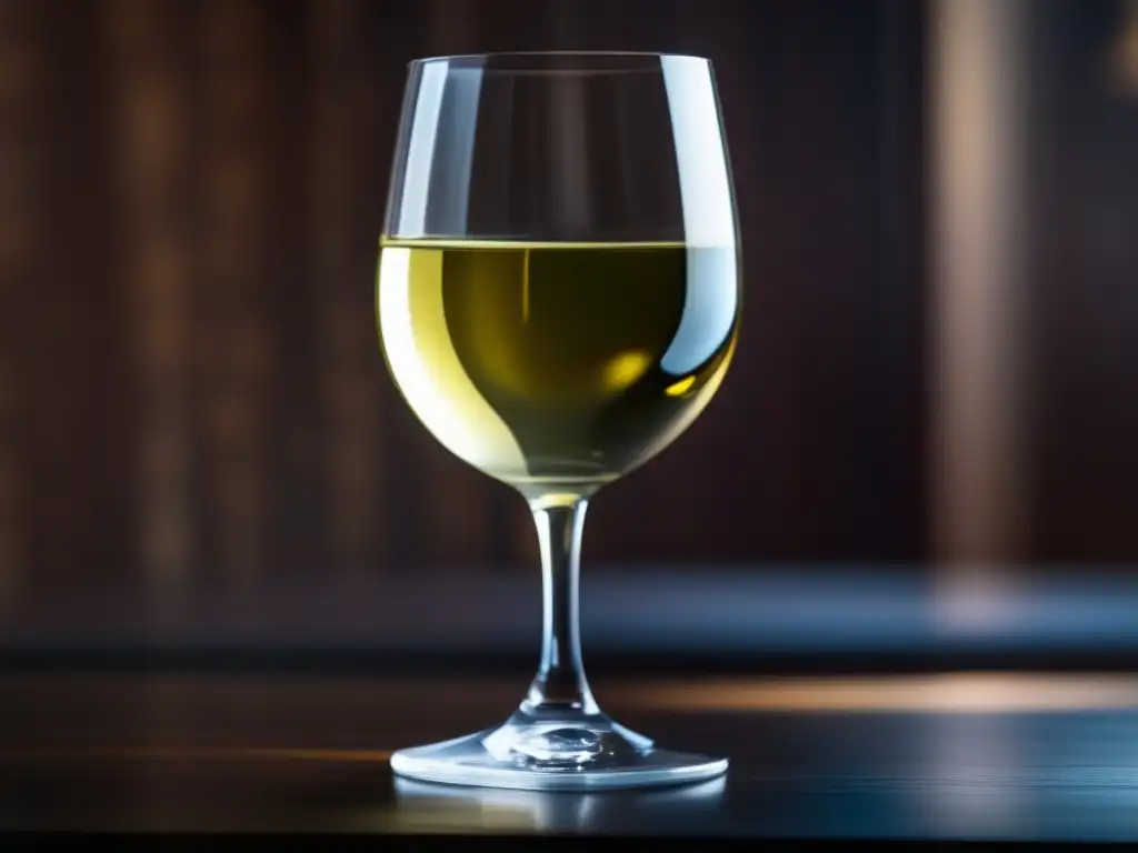 Elegante copa de vino blanco en mesa de madera oscura Maridaje vinos cocina Uzbekistana: Copa vino rojo Uzbekistana sobre mesa madera oscura
