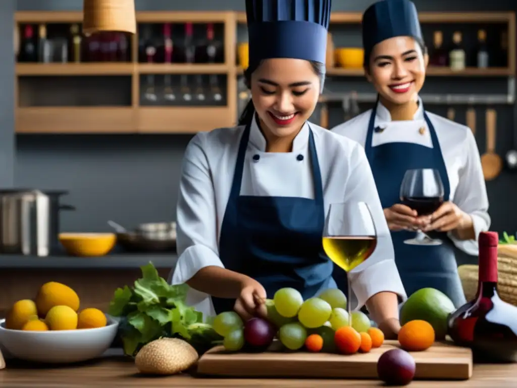 Maridaje vinos cocina vietnamita: Mesa elegante con platos exquisitos, sabores vibrantes y copa de vino tinto