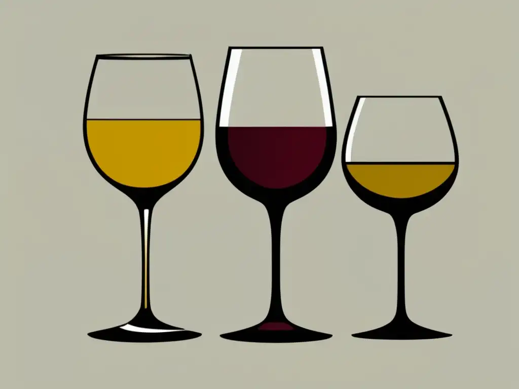 Ilustración minimalista de vinos eslovenos Maridaje vinos eslovenos cocina Alpes - Ilustración minimalista de tres copas de vino, representando diferentes tipos mencionados en el artículo -