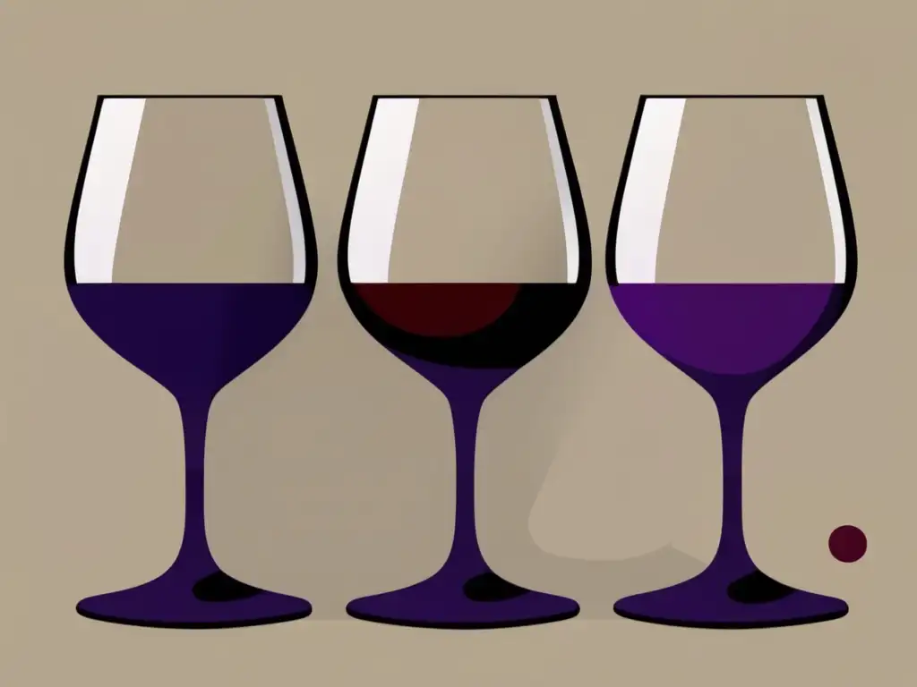 Maridaje vinos internacionales: ilustración minimalista de 3 copas de vino representando Bordeaux, Toscana y Napa Valley