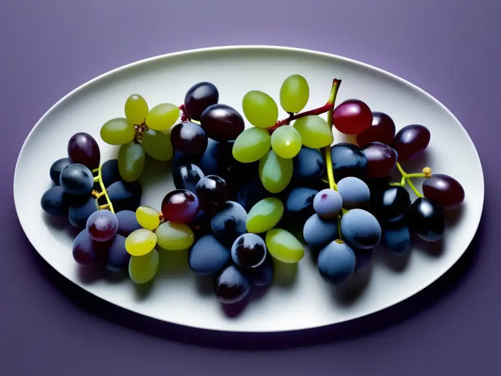 Maridaje vinos y libros culturales: uvas variadas en plato blanco