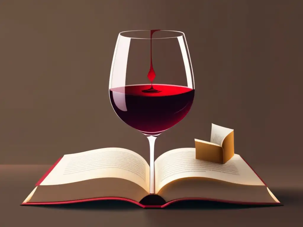 Maridaje vinos y libros culturales: copa de vino y libro acompañados de personajes literarios