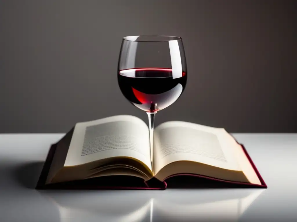 Maridaje vinos literatura clubes lectura: copa vino tinto y libro elegante