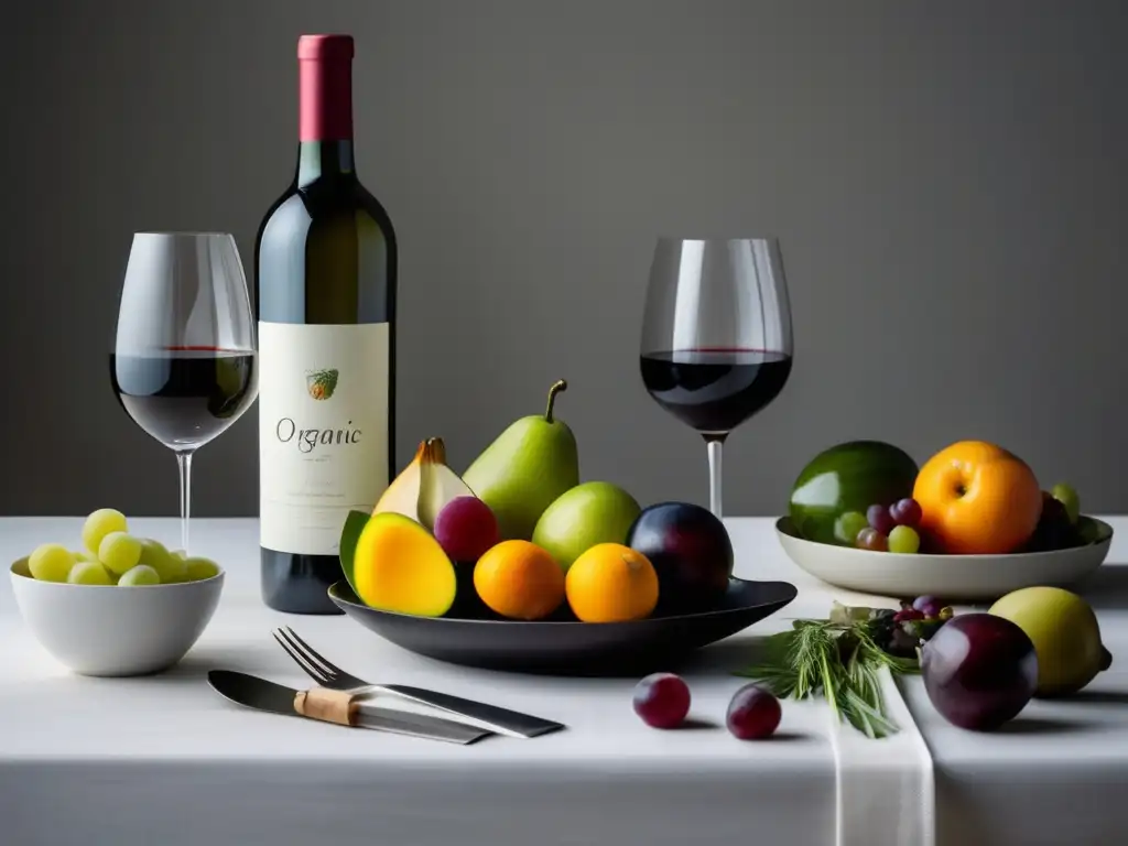 Maridaje vinos orgánicos gastronomía: mesa elegante con comida y vino