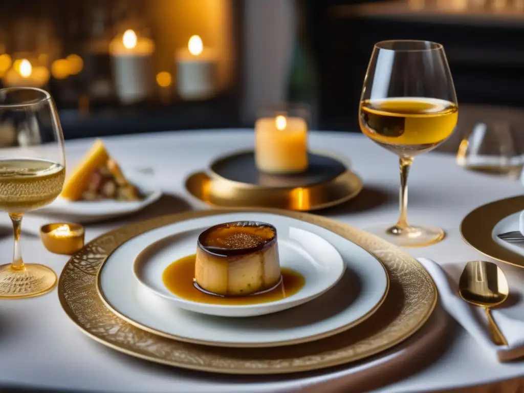 Maridaje de vinos Tokaji: Platos dulces y salados, mesa elegante con delicias y copas de Tokaji, paisaje de viñedos