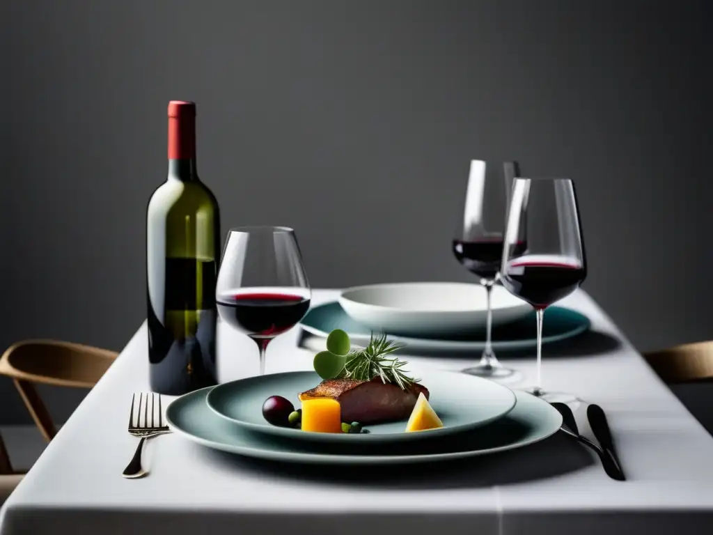 Maridaje de vinos y platos: mesa minimalista elegante y apetitosa