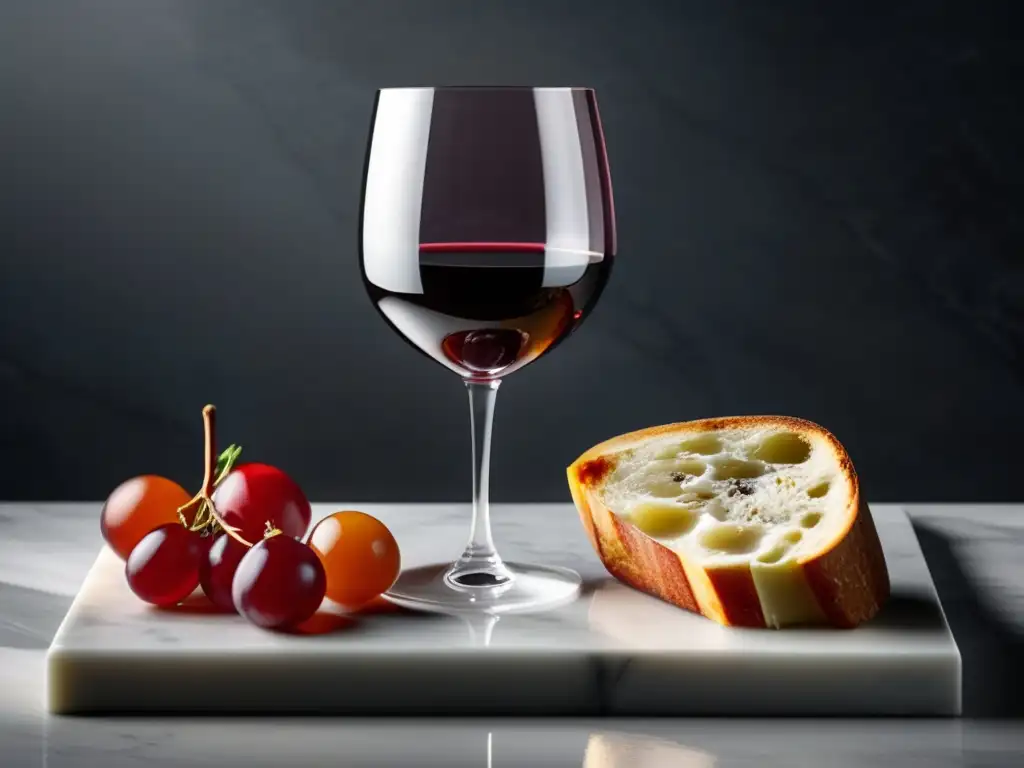 Maridaje de vinos y platos: copa de vino rojo, gourmet, elegancia