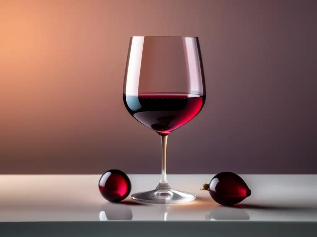 Vino tinto dulce en copa elegante Maridaje vinos y postres: guía completa - Vino tinto dessert con tonos dorados en copa elegante sobre superficie blanca iluminada