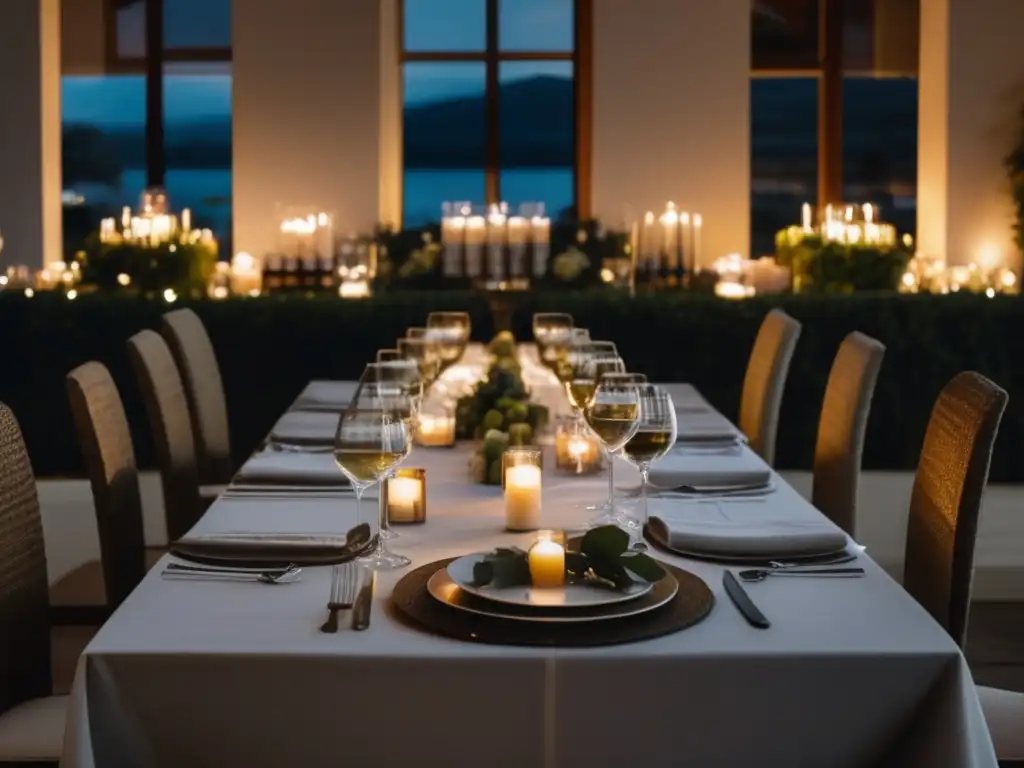 Mesa elegante para cata de vinos Maridaje de vinos en talleres nocturnos con elegante decoración de mesa