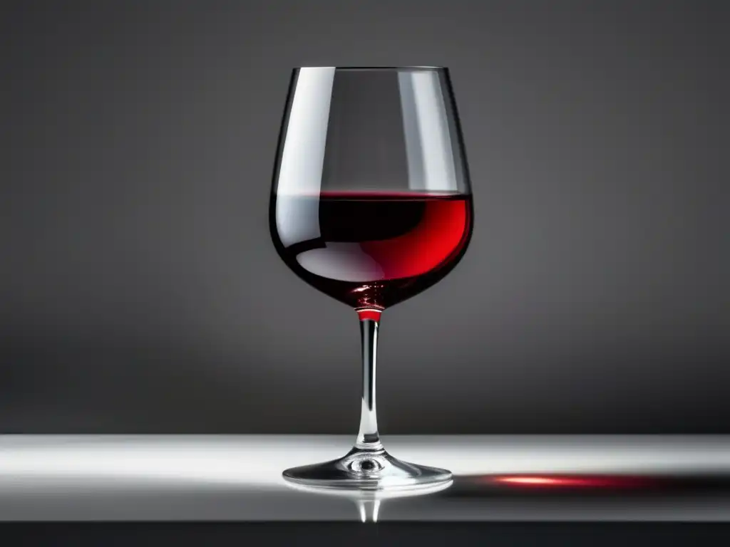 Maridajes veganos con vino en imagen elegante y minimalista de copa, vino rojo vibrante y fondo blanco puro