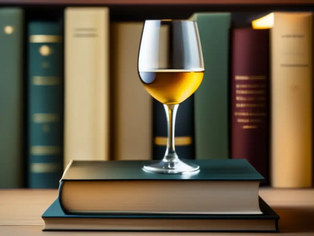 Maridajes vinos literatura clubes lectura: copa de vino dorado y libros representativos