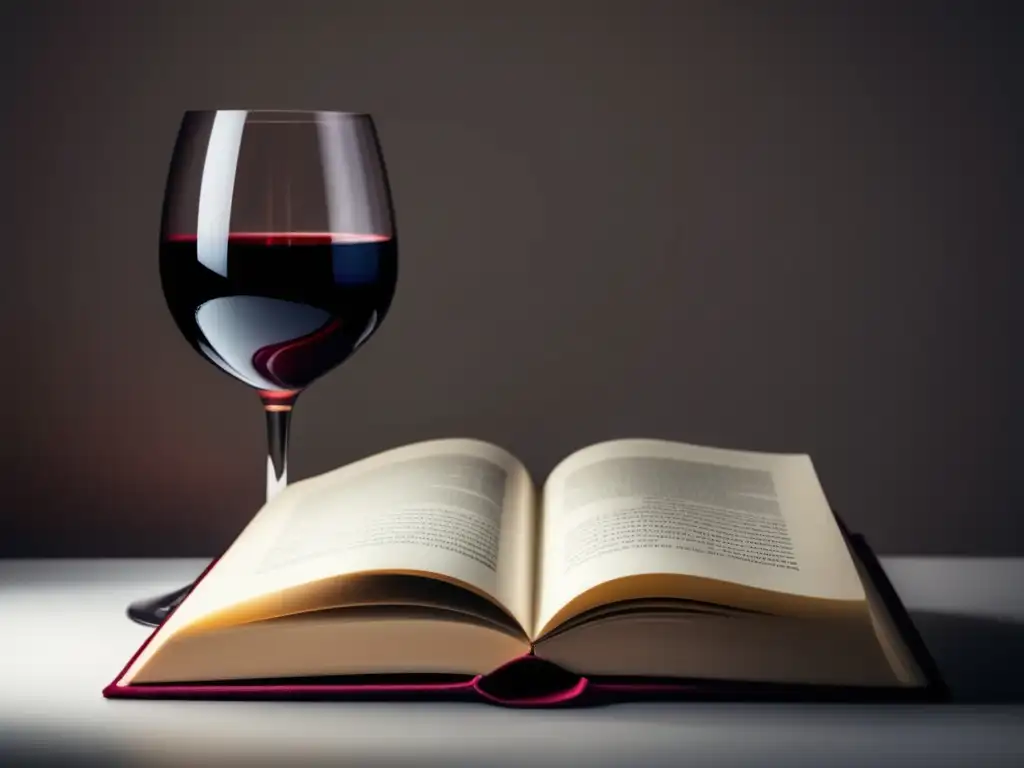 Maridajes vinos literatura clubes lectura: copa de vino y libro en superficie blanca, resaltando armonía y exploración