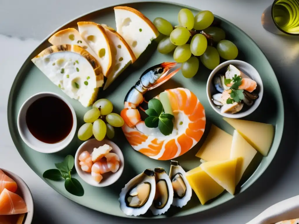 Platter de mariscos y queso español que marida con vinos Viura - Variedades de uva Viura en España