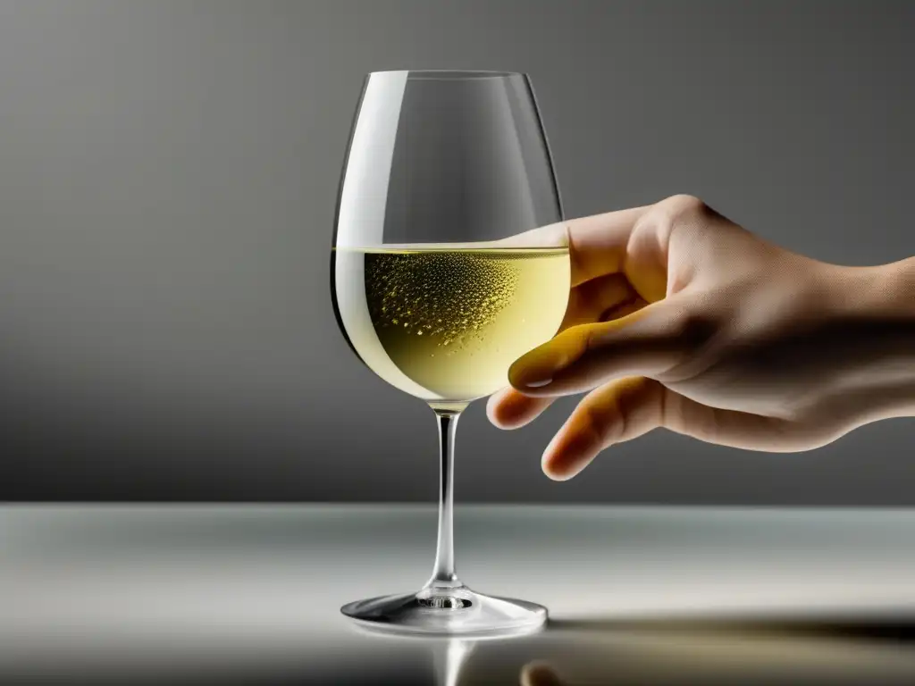 Mejores Sauvignon Blanc de Nueva Zelanda - Imagen 8K detallada de un vino blanco Sauvignon Blanc en vaso de cristal, con burbujas y hoja verde