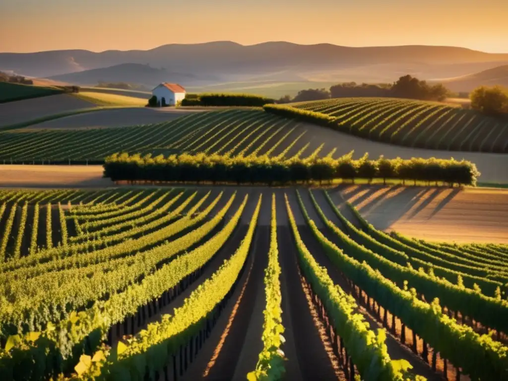 Mercados emergentes vino inversión: viñedo al atardecer