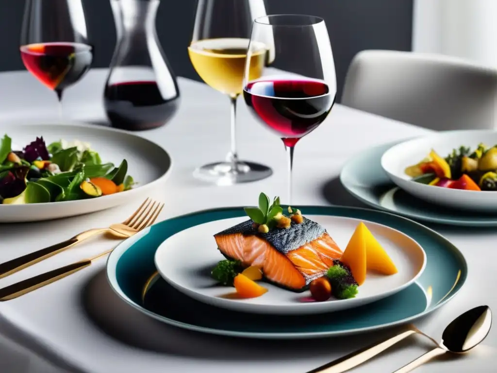 Mesa elegante con copas de vino sin alcohol y platos exquisitos - Beneficios de los vinos sin alcohol