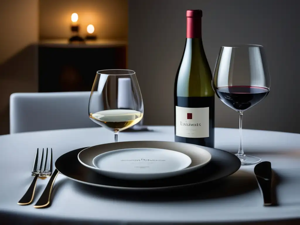 Mesa de comedor elegante con vino Mesa elegante decorada con vino y platos sofisticados