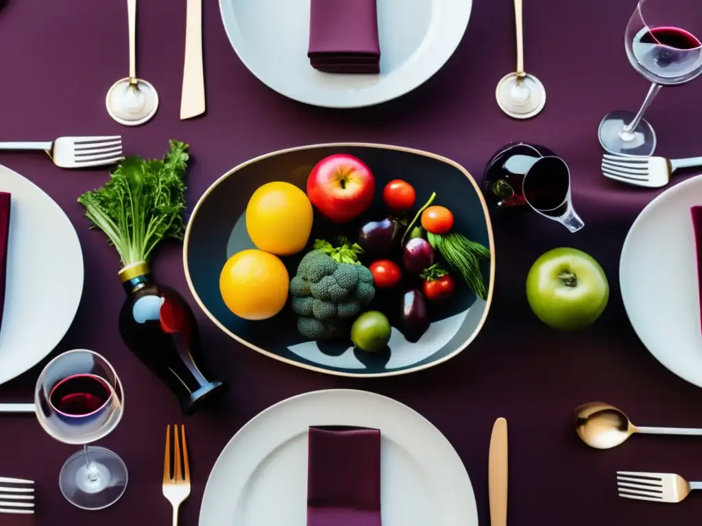 Mesa elegante con vino y dieta DASH