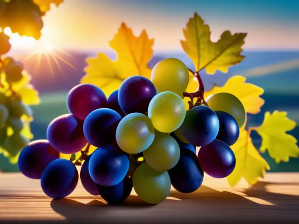 Método de secado de uvas al sol: imagen 8k detallada con sol radiante, uvas maduras y cielo sereno