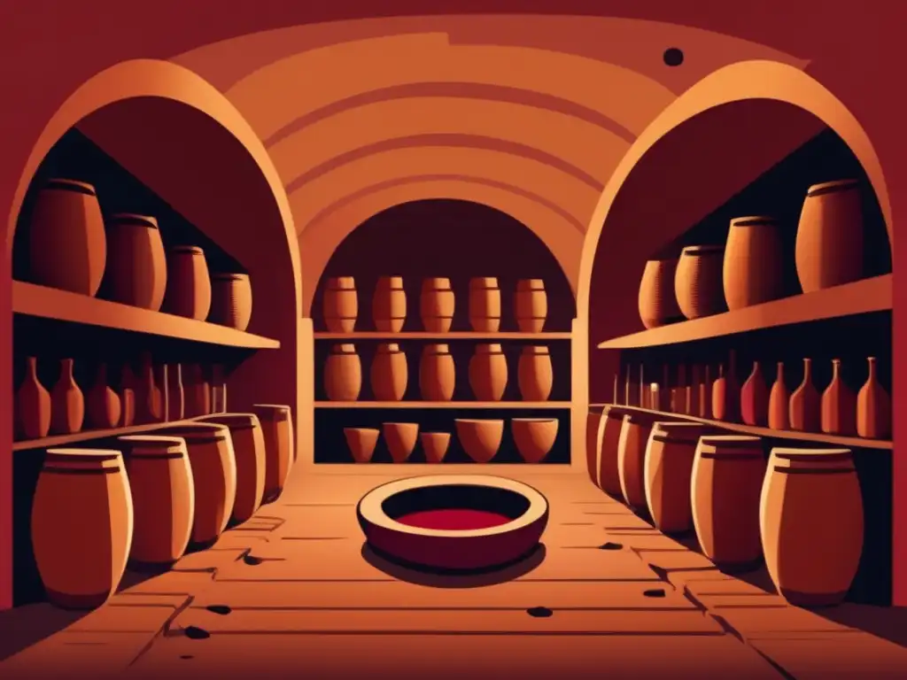 Ilustración minimalista de una bodega de vino mesopotámica: historia del vino en Mesopotamia