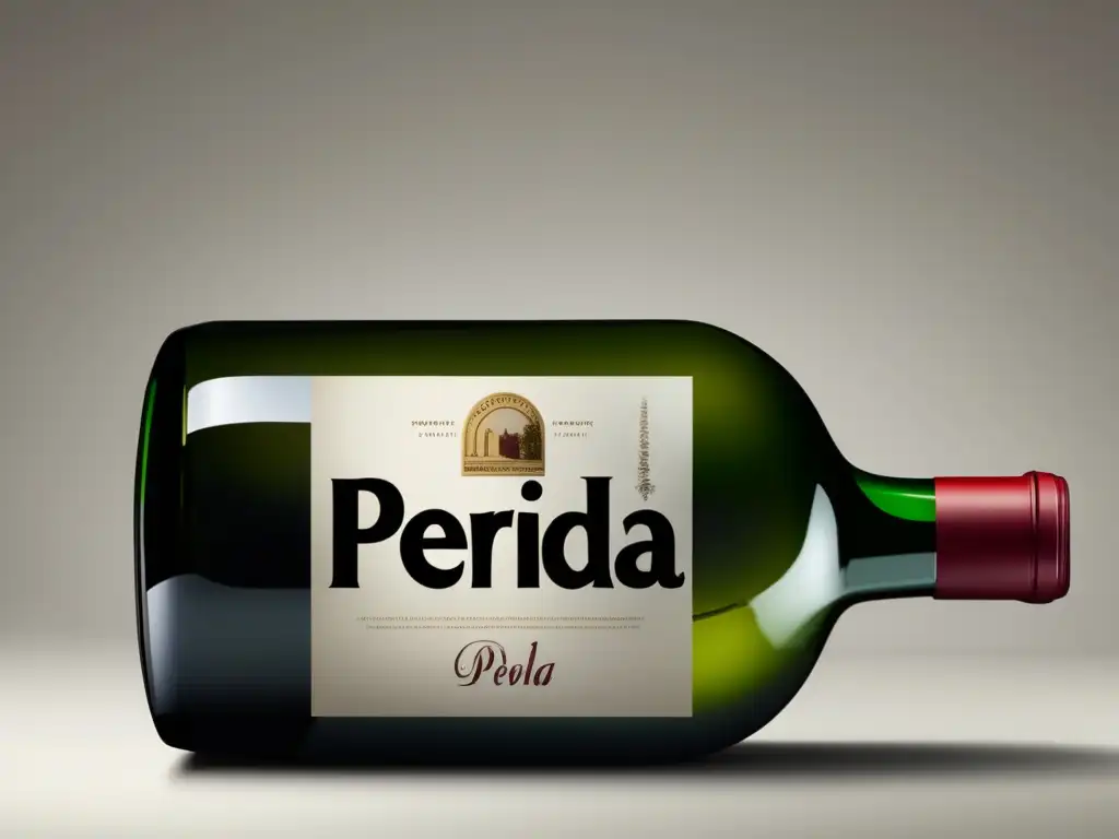 Ilustración minimalista de una botella de vino con etiqueta deteriorada y la palabra 