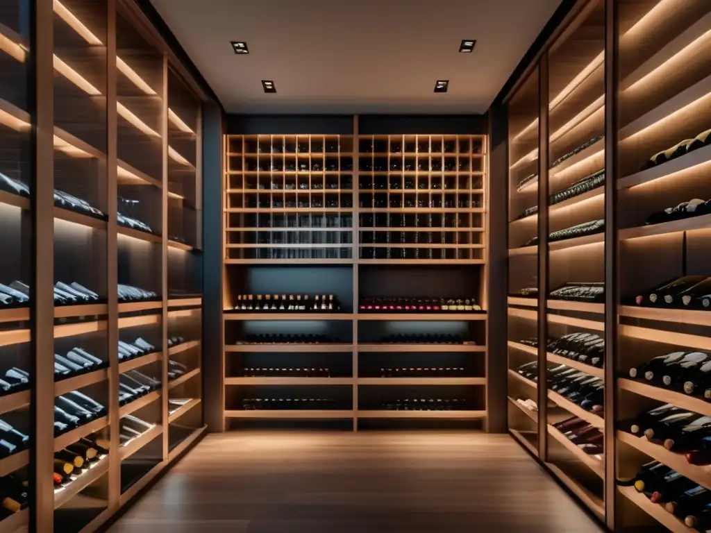 Wine cellar minimalista con botellas de vino elegantes