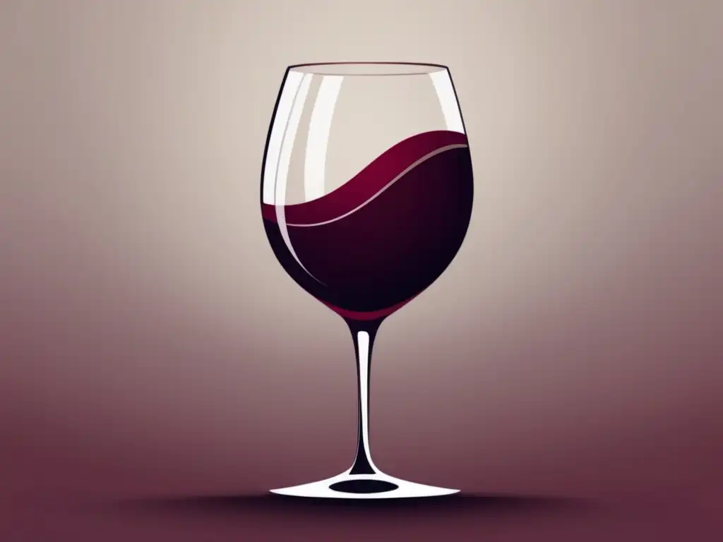 Ilustración minimalista de una copa de vino con un rico color y textura, equilibrada en un elegante tallo, fondo degradado