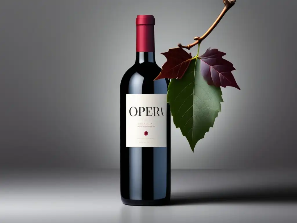 Ópera vinícola: Botella minimalista de vino tinto con diseño elegante y limpio