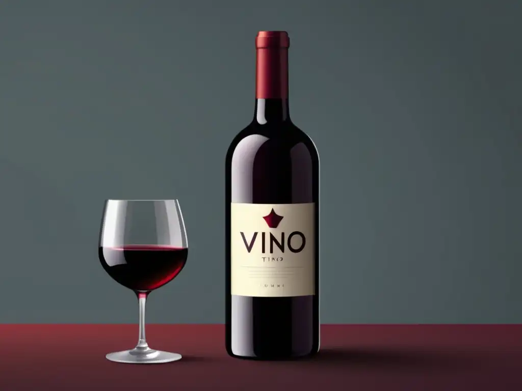 Ilustración minimalista botella vino tinto elegante, con nombre 