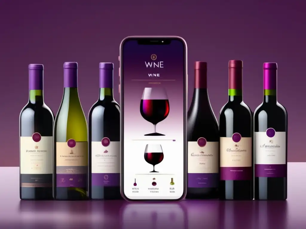 Aplicación de conservación de vino: pantalla minimalista de smartphone con elegante interfaz, opciones de temperatura y recomendaciones personalizadas