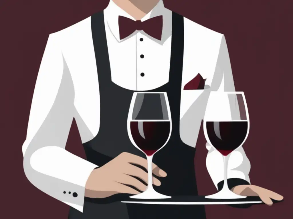 Ilustración minimalista de un sommelier en blanco y negro, mostrando elegancia y sofisticación