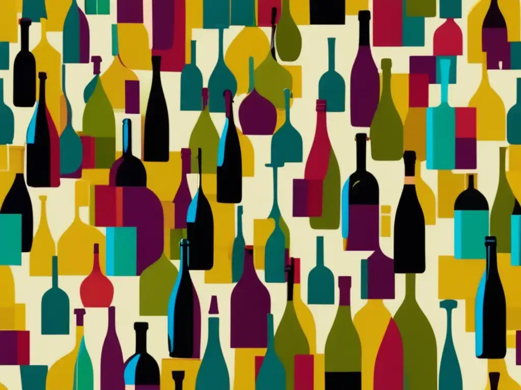 Ilustración minimalista de un vino en arte pop: colores vibrantes y contrastantes