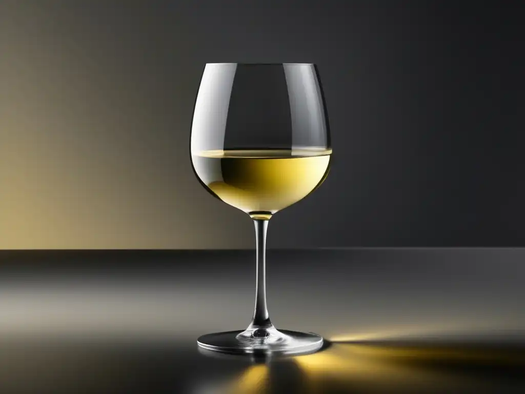 Copa minimalista con vino blanco dorado, elegante y sofisticado