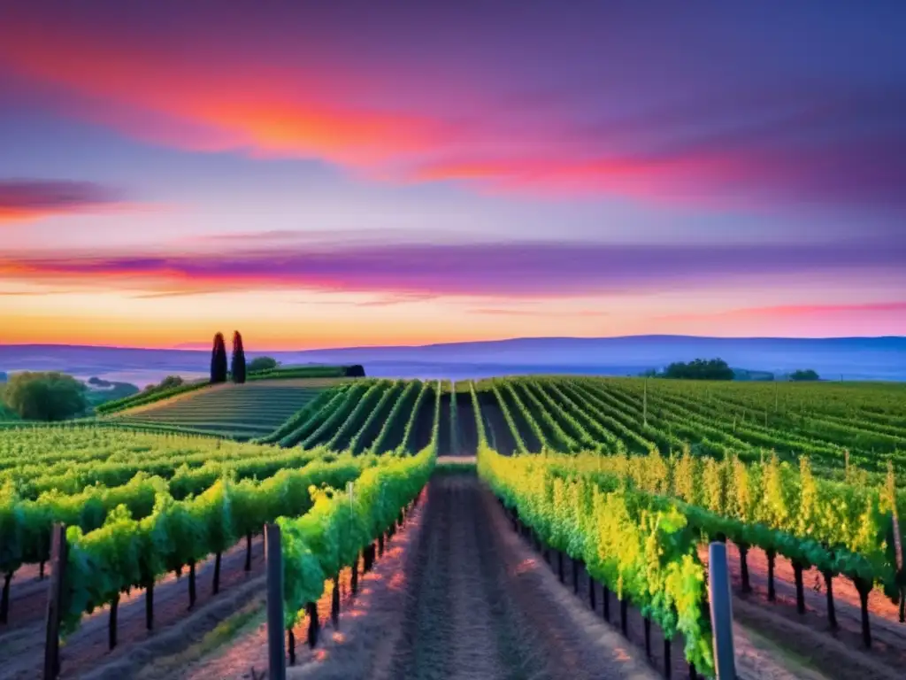 Vinificación biodinámica: tradición y modernidad en vinos en un viñedo al atardecer