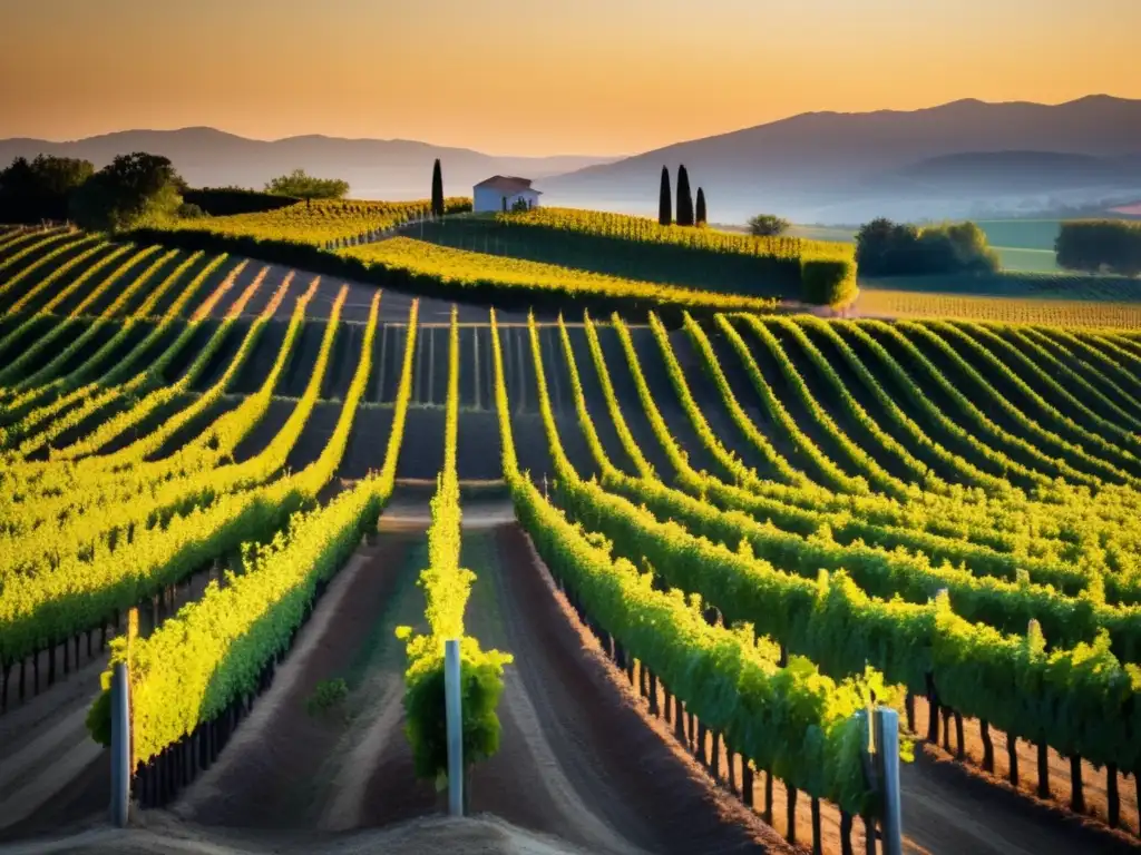 Mujeres pioneras en la viticultura: viñedo dorado al atardecer