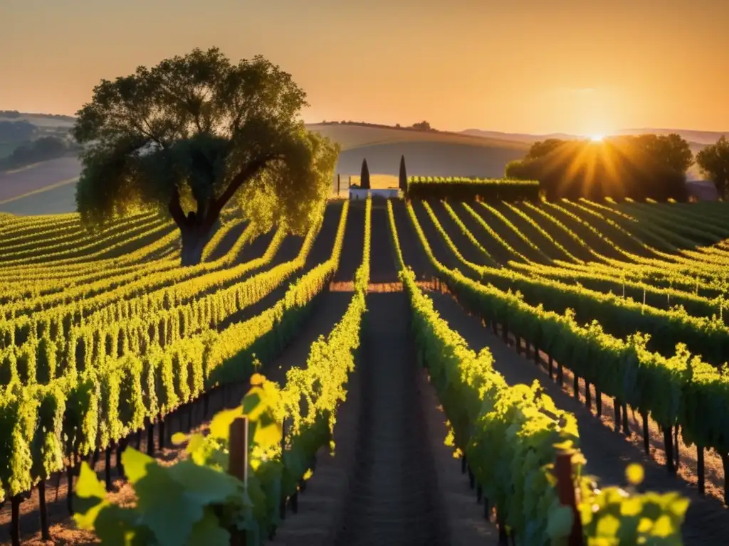 Mujeres pioneras en la viticultura: viñedo al atardecer