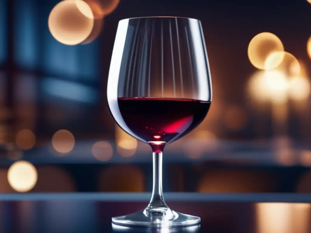 Nanotecnología en la vinificación: Vino rojo en copa con nanosensores iluminando