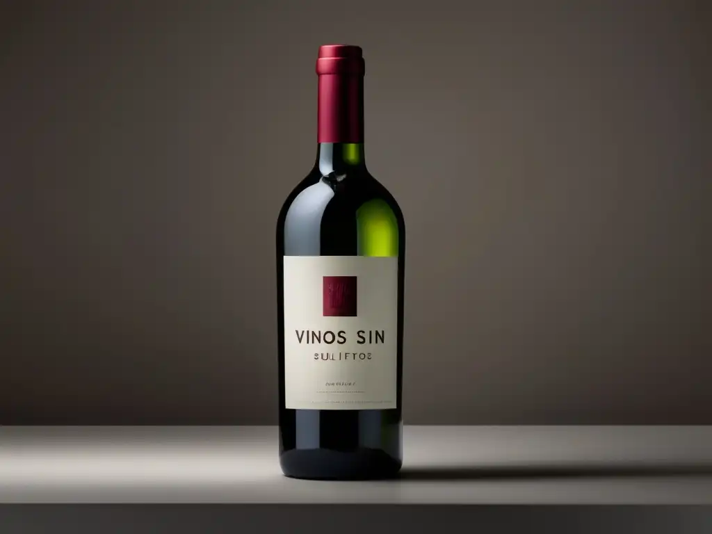 Vinificación natural sin sulfitos: Botella de vino claro sin etiqueta, parcialmente llena de vino tinto, sobre fondo blanco