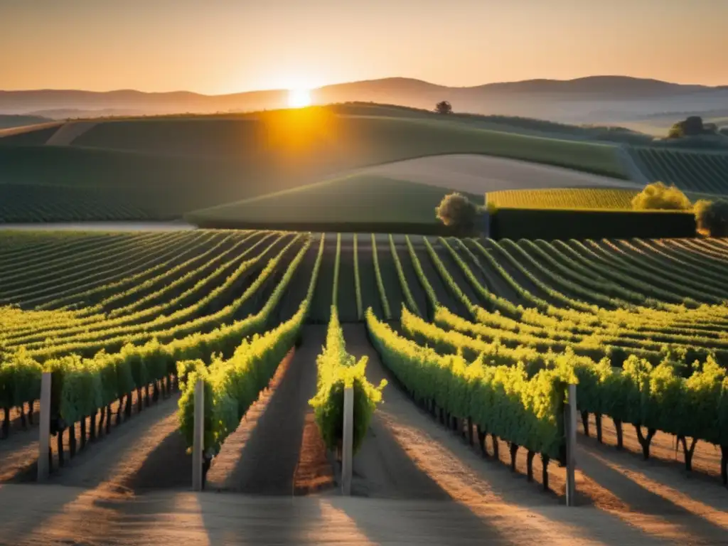 Filosofía vino natural: viñedo sereno, elegante, líneas limpias, belleza natural