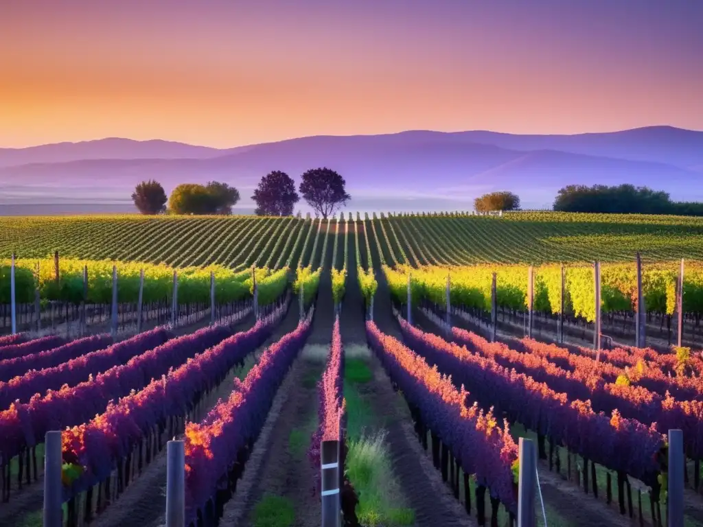 Nuevas mecas del vino destacadas en paisaje de viñedo al atardecer