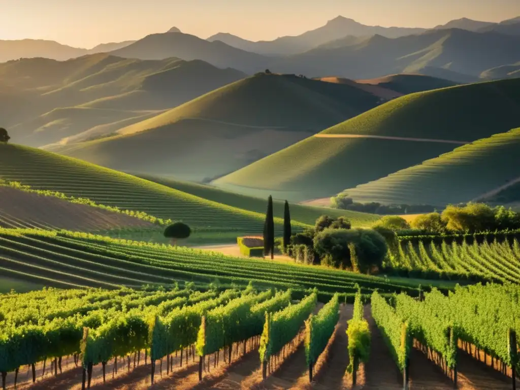 Nuevas regiones vinícolas América del Sur: viñedo sereno y detallado en hermosa región, rodeado de viñedos verdes y montañas nevadas