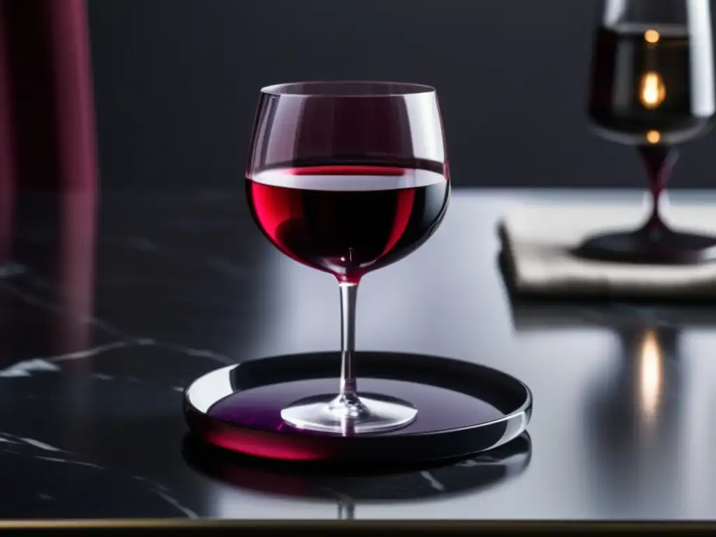 Opciones de vino antiCándida seguras - Copa de vino tinto elegante en mesa minimalista de mármol negro