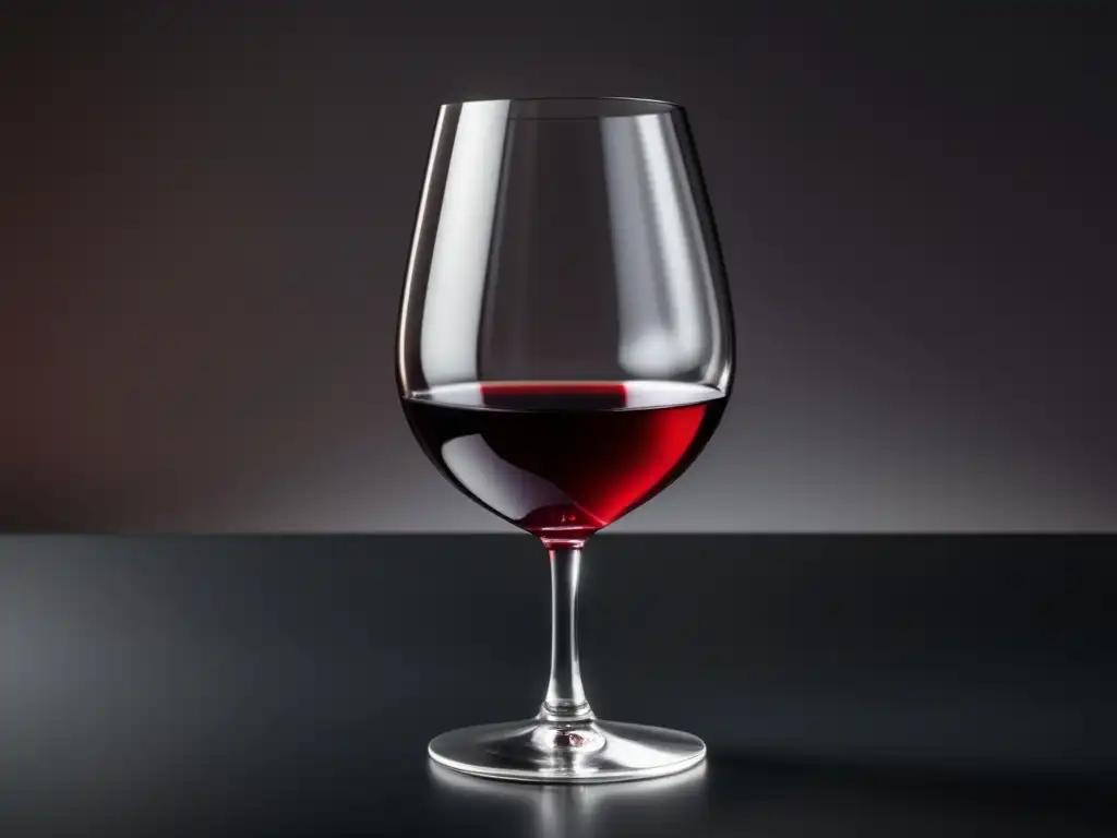 Oportunidades comerciales en vinos: copa minimalista de vino tinto en mesa negra