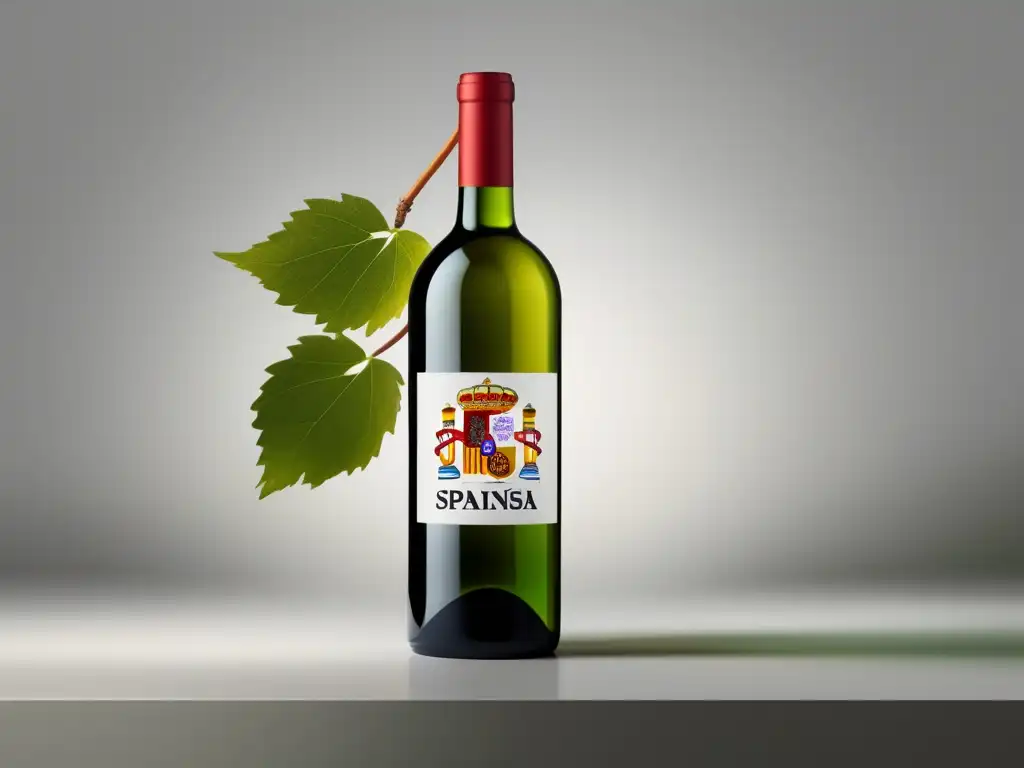 Oportunidades vino español postBrexit: imagen elegante de una botella de vino español con la bandera y una vid verde